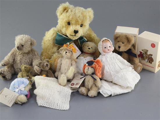 A Herman collectors bear, three Herman miniatures, a miniature Steiff, a Deb Canham miniature, three miniature